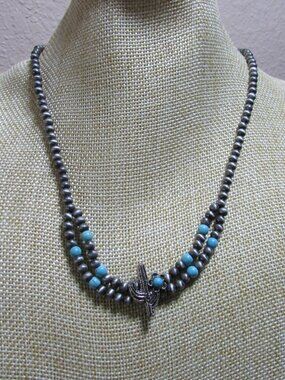Hippie by JolliMolli Western Cactus Navajo Style Pearl & Turquoise Necklace - JN
